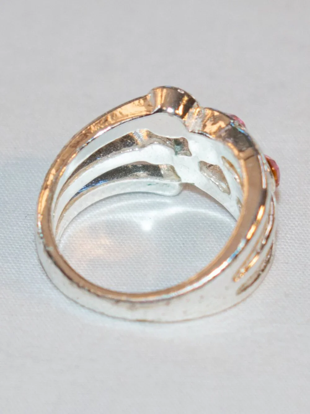 Silver Tone Cluster Ring with Pink Stones US 7